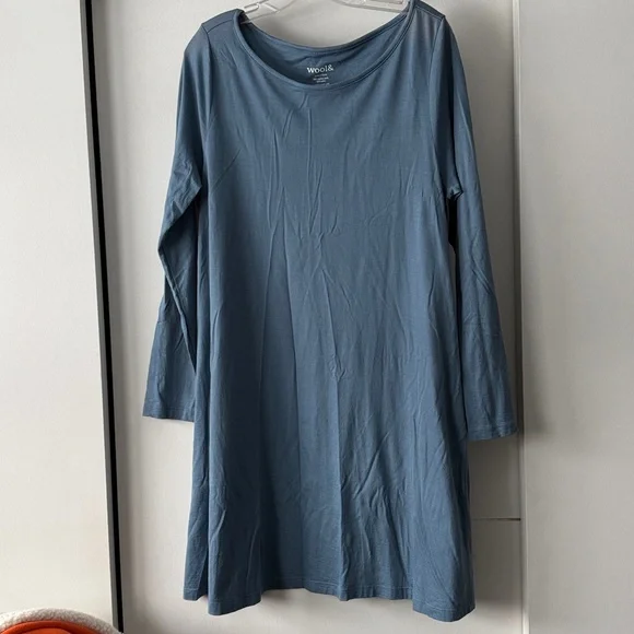 Wool& WoolAnd Rowena Merino Wool Swing Dress Long Sleeve Blue Women's Size L B02 - Picture 1 of 3